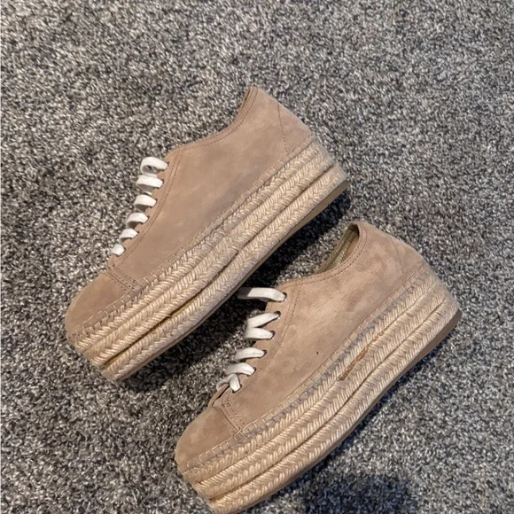 New Miu Miu Beige sand Espadrilles lace up platform shoes.